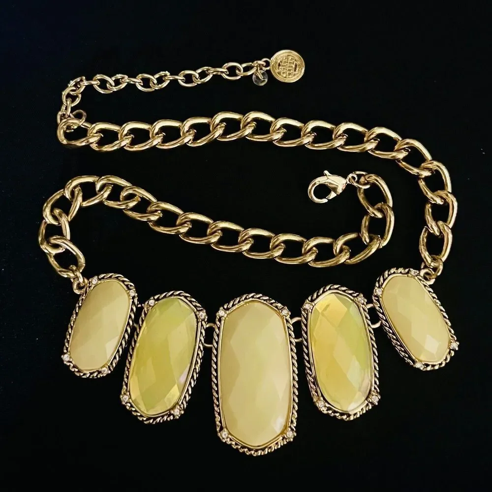 Baskin Brothers BB Mint Green￼ Yellow Tone Cabochon Necklace Bib Statement